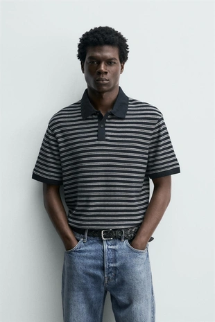 Поло жаккард в полоску