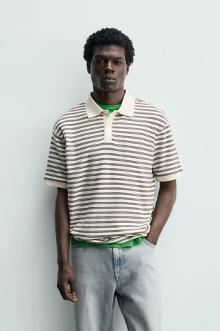 Поло жаккард в полоску