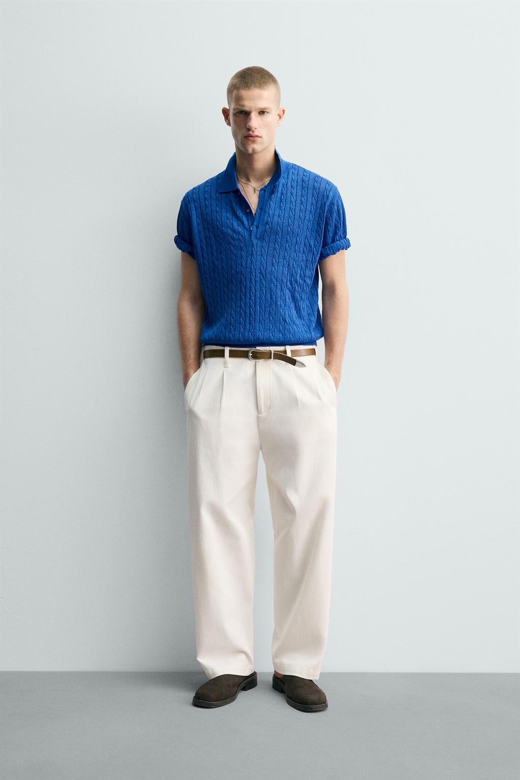 ПОЛО ИЗ РЕЛЬЕФНОГО ТРИКОТАЖА С КОСАМИ