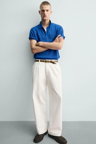 Поло из рельефного трикотажа с косами- Заказать в России