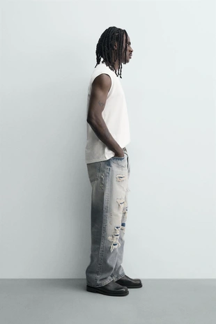 Свободные джинсы с разрезами- Заказать в России