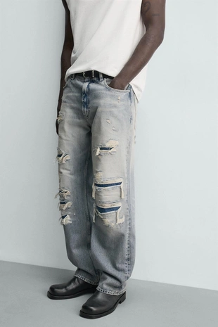 Свободные джинсы с разрезами- Заказать в России