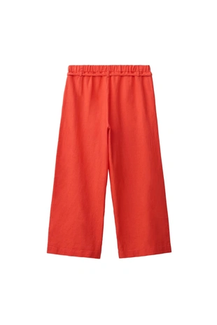 Прямые брюки из смесового льна со шнурком- Заказать в России