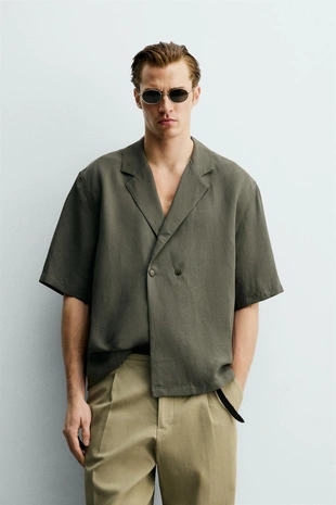 Рубашка-кимоно из вискозы и льна