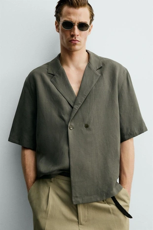 Рубашка-кимоно из вискозы и льна- Заказать в России