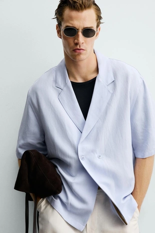 Рубашка-кимоно из вискозы и льна- Заказать в России