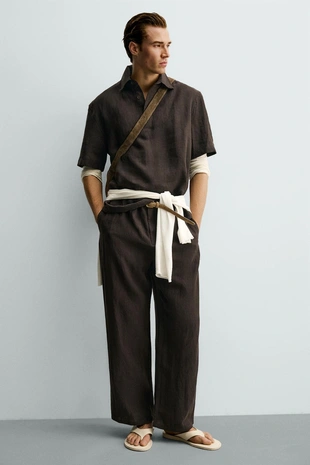 Брюки свободного кроя из 100% льна- Заказать в России
