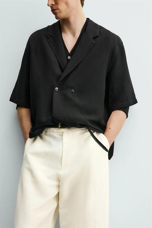 Рубашка-кимоно из вискозы и льна- Заказать в России