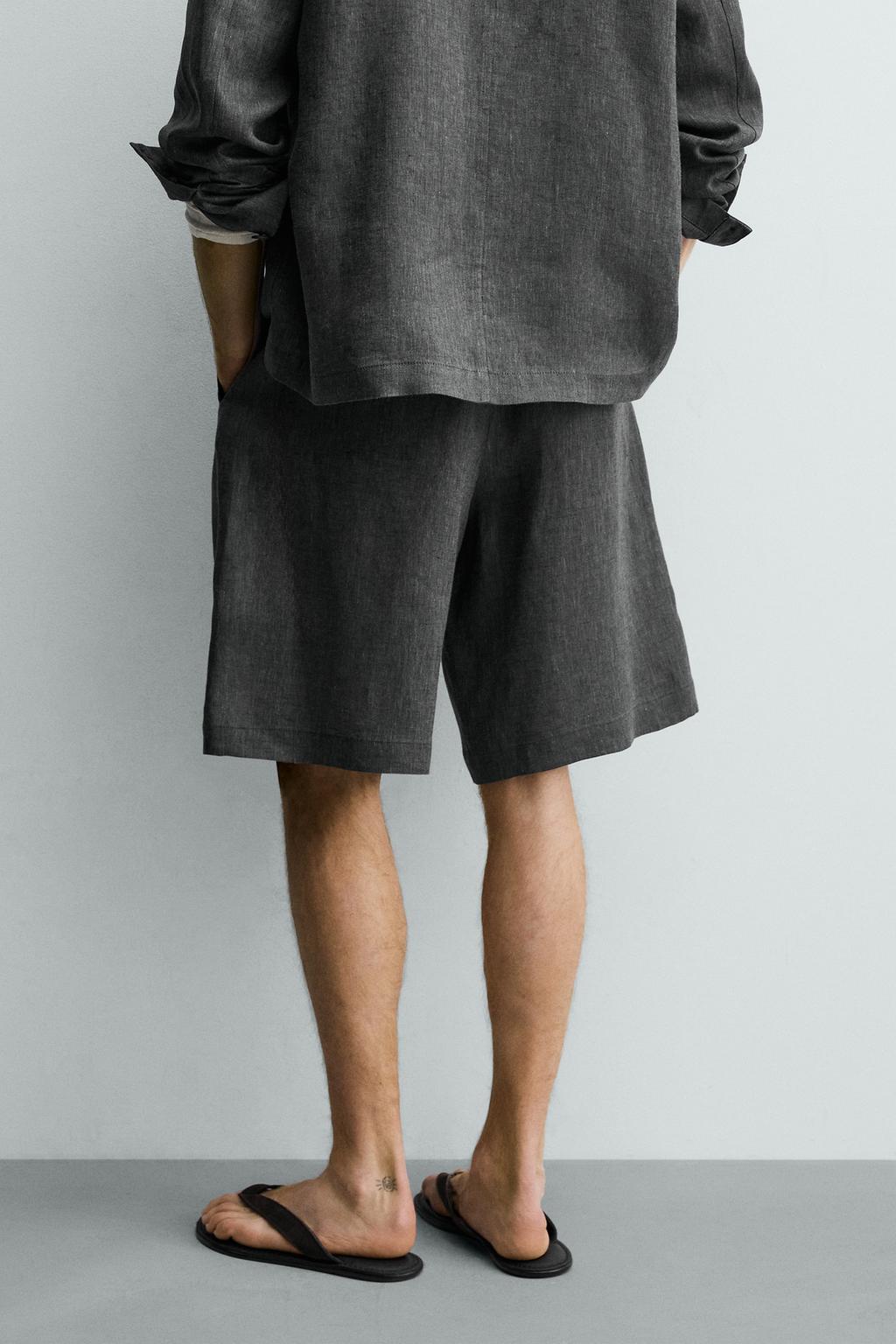 БЕРМУДЫ ИЗ 100% ЛЬНА С ЗАЩИПАМИ