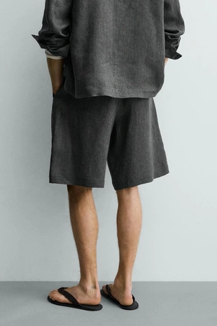 Бермуды из 100% льна с защипами- Заказать в России