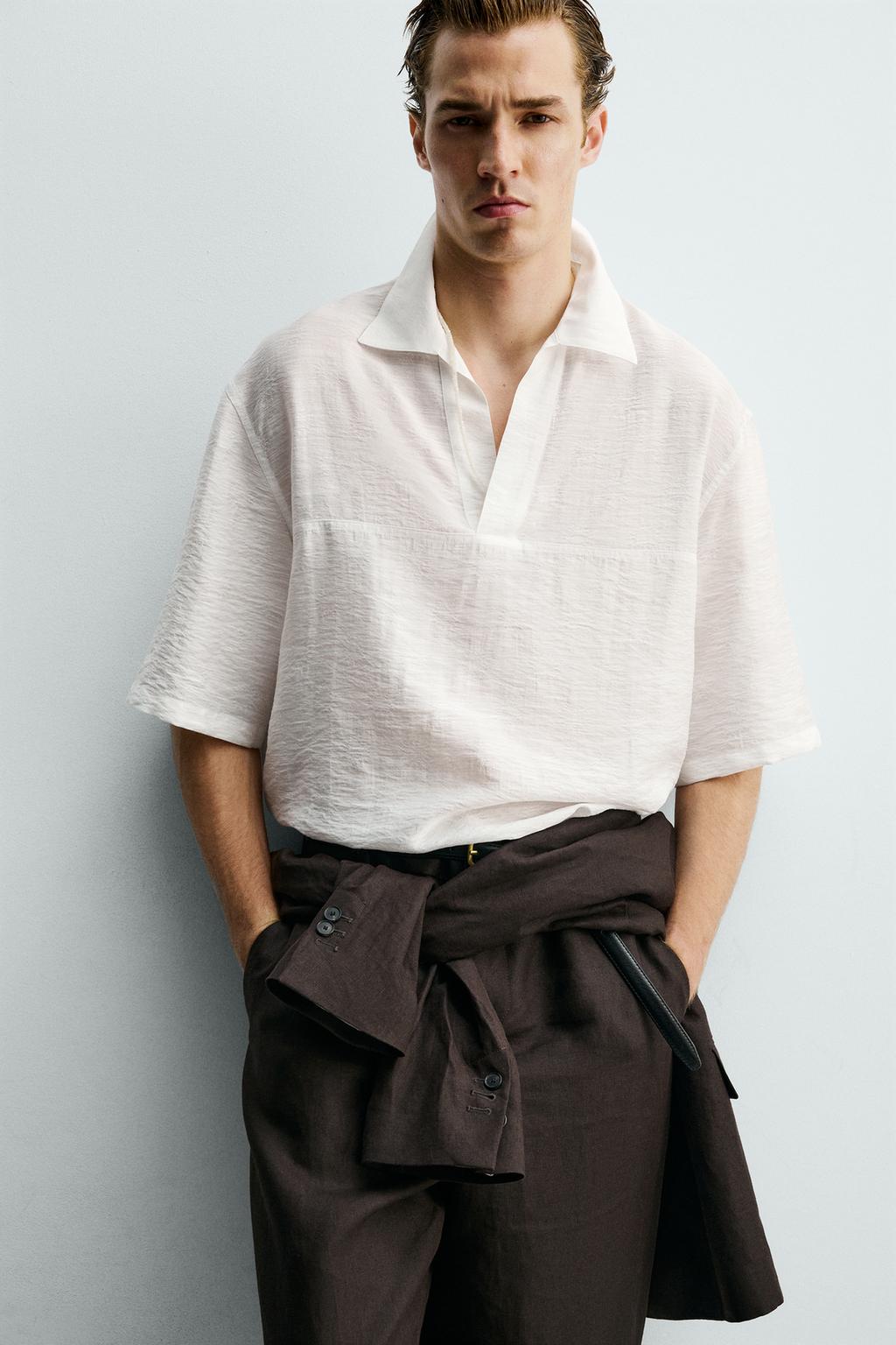 РУБАШКА ПОЛО ИЗ ЖАККАРДА СТРУЯЩЕГОСЯ ПОКРОЯ