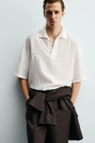 Рубашка поло из жаккарда струящегося покроя- Заказать в России