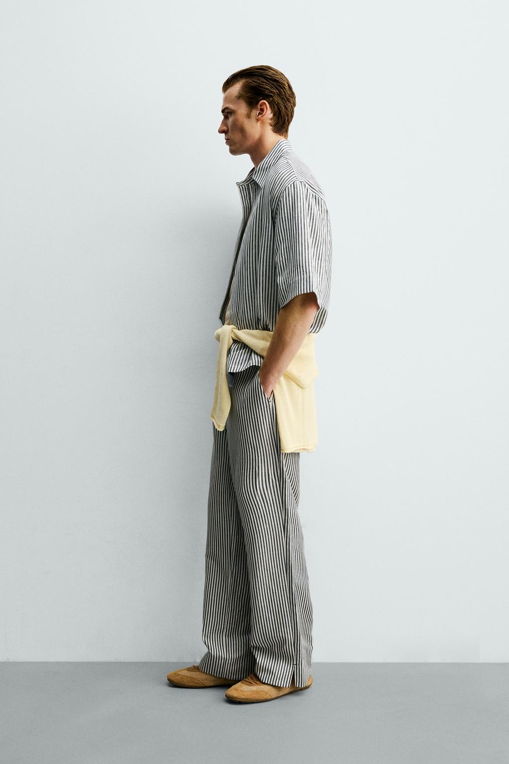 БРЮКИ В ПОЛОСКУ ИЗ ХЛОПКА И ЛЬНА