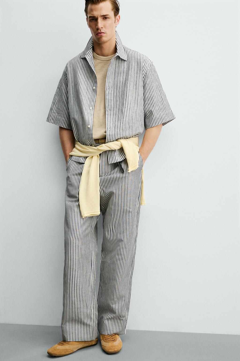 БРЮКИ В ПОЛОСКУ ИЗ ХЛОПКА И ЛЬНА