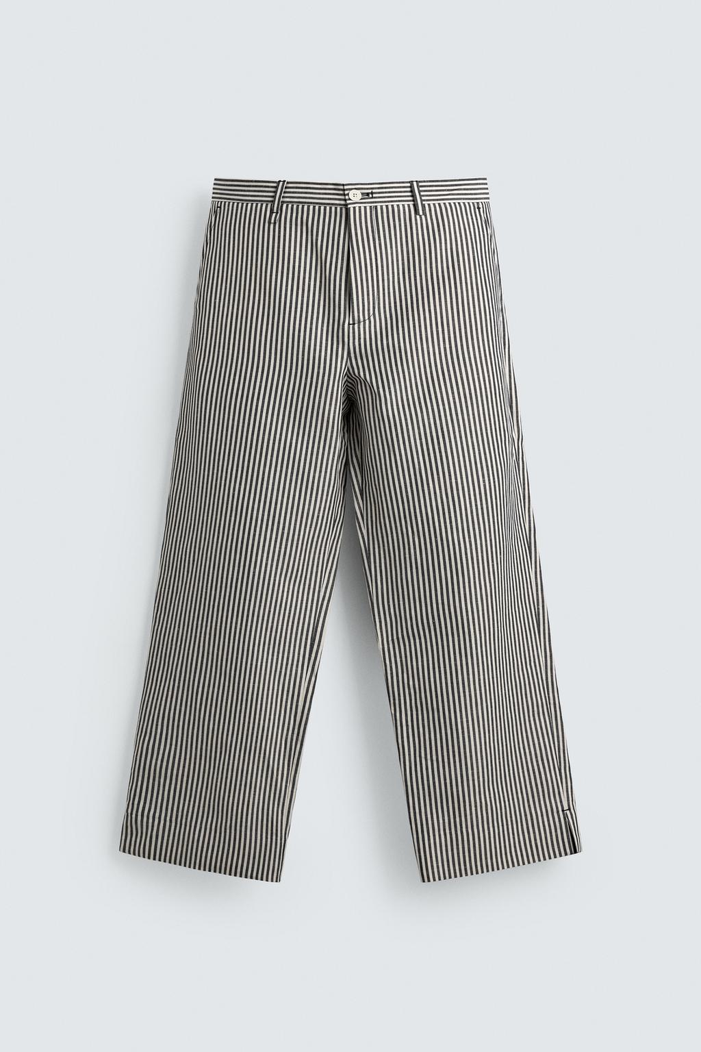 БРЮКИ В ПОЛОСКУ ИЗ ХЛОПКА И ЛЬНА