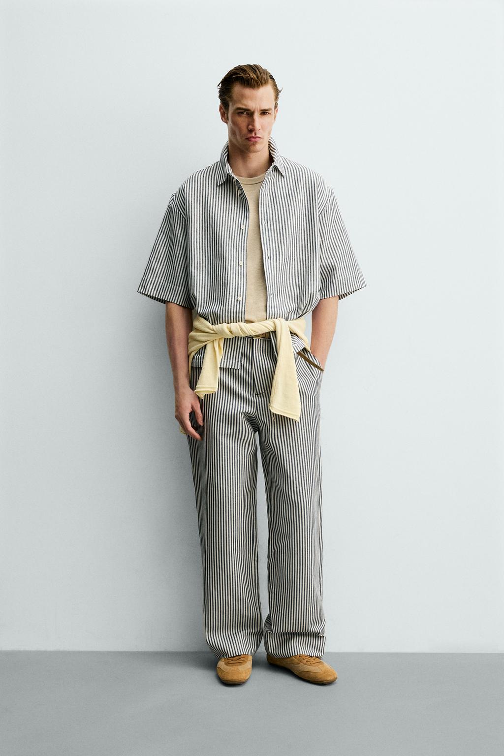 БРЮКИ В ПОЛОСКУ ИЗ ХЛОПКА И ЛЬНА