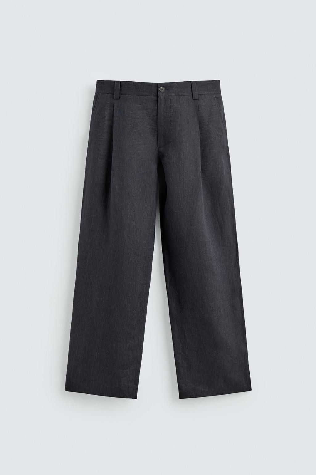 БРЮКИ ИЗ 100% ЛЬНА С ЗАЩИПАМИ