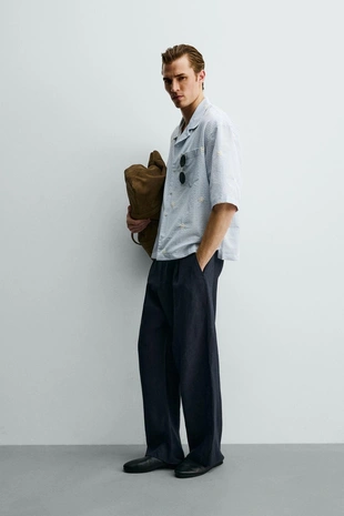 Рубашка свободного кроя с цветочной вышивкой- Заказать в России