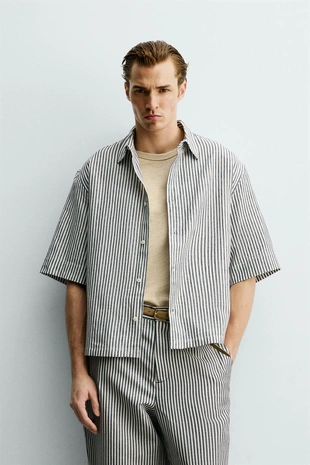 Рубашка свободного кроя в полоску- Заказать в России