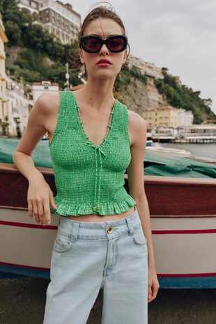 Топ в клетку виши с эффектом жатки- Заказать в России