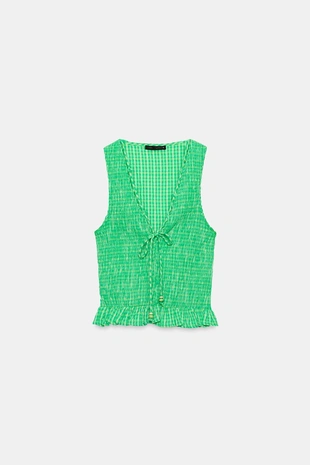 Топ в клетку виши с эффектом жатки- Заказать в России