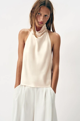 Атласный топ с горловиной халтер- Заказать в России