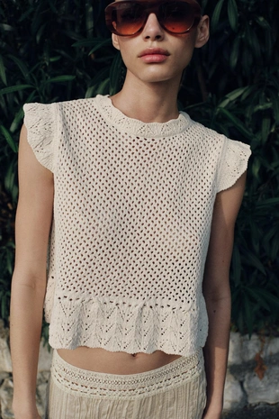 Ажурный трикотажный топ- Заказать в России