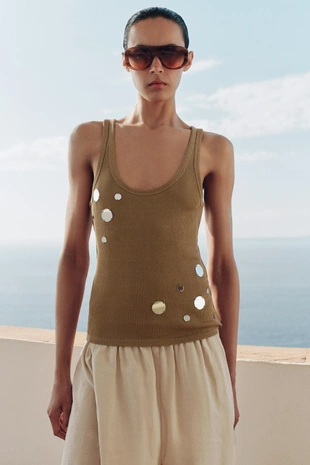 Топ в рубчик с зеркальным декором- Заказать в России