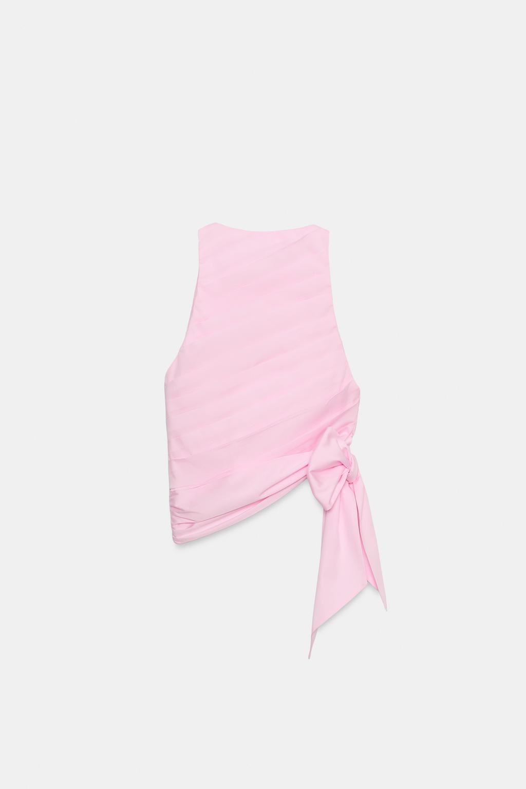 ТОП ИЗ ПОПЛИНА С ГОРЛОВИНОЙ ХАЛТЕР, СКЛАДКАМИ И ЗАВЯЗКАМИ