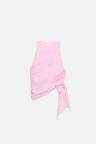 Топ из поплина с горловиной халтер, складками и завязками- Заказать в России