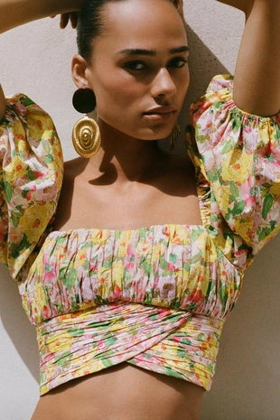 Топ с цветочным принтом и бантом- Заказать в России