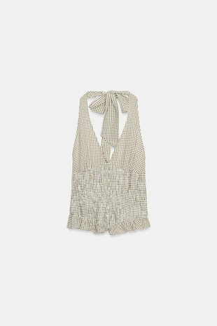 Топ с горловиной халтер в клетку виши- Заказать в России