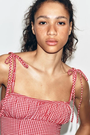 Топ в клетку виши с рюшами- Заказать в России