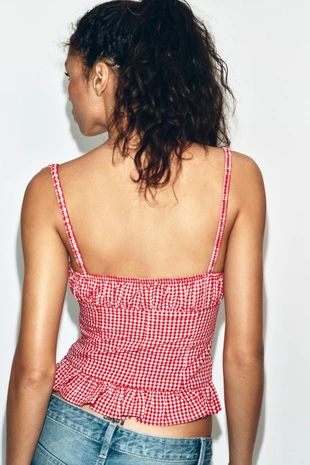 Топ в клетку виши с рюшами- Заказать в России