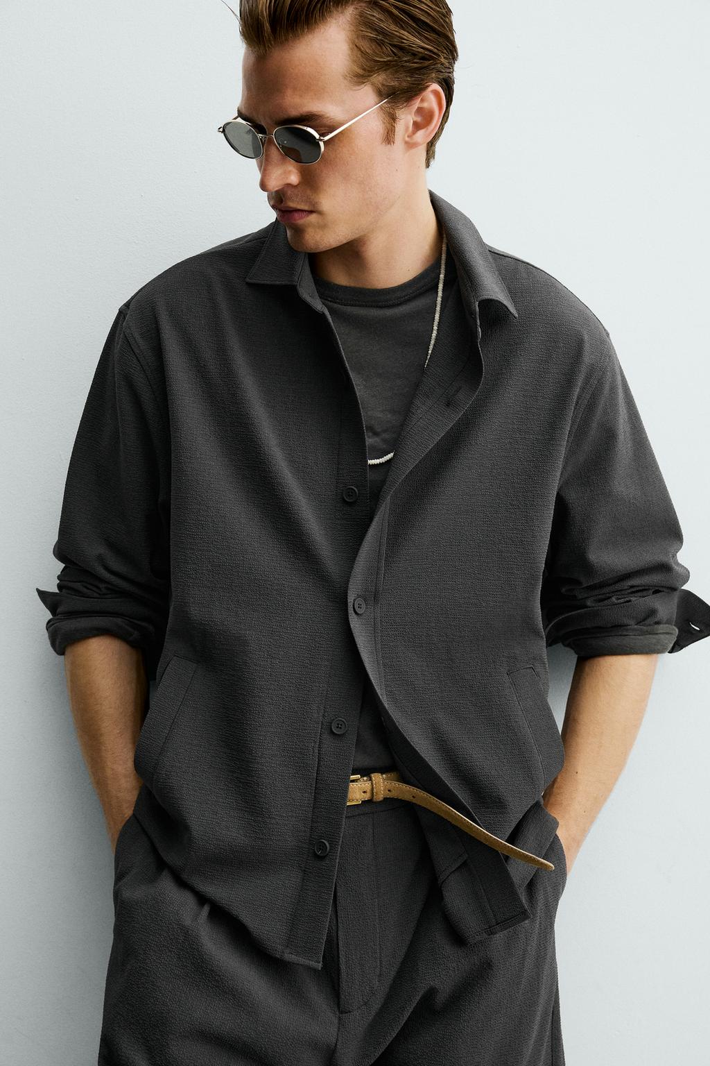 КУРТКА-РУБАШКА СВОБОДНОГО КРОЯ ИЗ ТКАНИ С НЕРАВНОМЕРНОЙ ТЕКСТУРОЙ