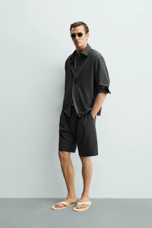 Куртка-рубашка свободного кроя из ткани с неравномерной текстурой- Заказать в России