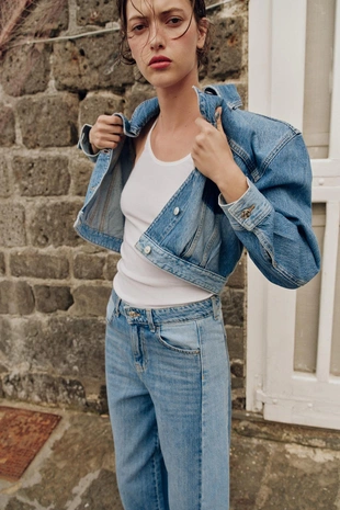 Укороченная комбинированная джинсовая куртка Z1975- Заказать в России