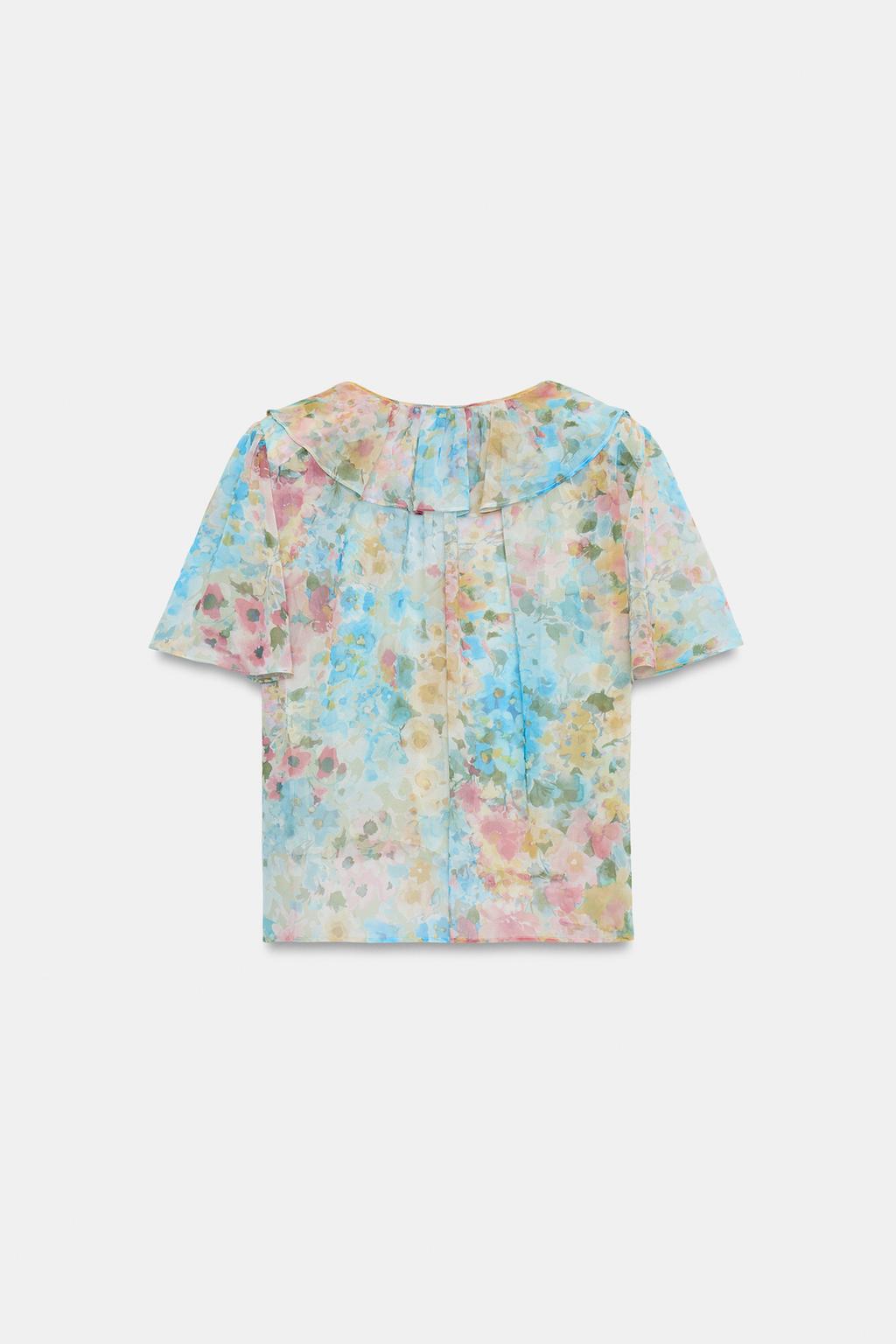 БЛУЗА С ВОЛАНАМИ И ЦВЕТОЧНЫМ ПРИНТОМ