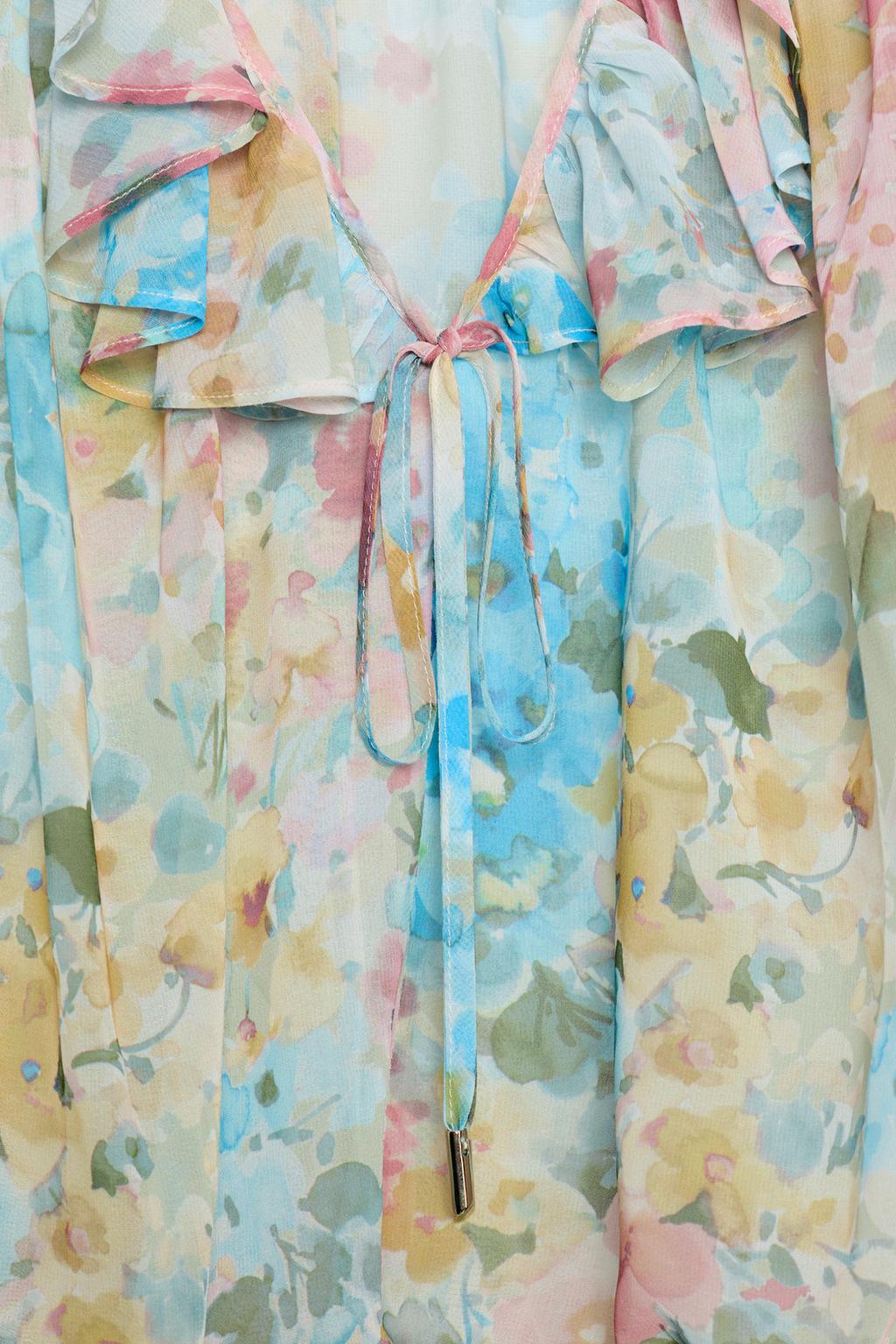 БЛУЗА С ВОЛАНАМИ И ЦВЕТОЧНЫМ ПРИНТОМ