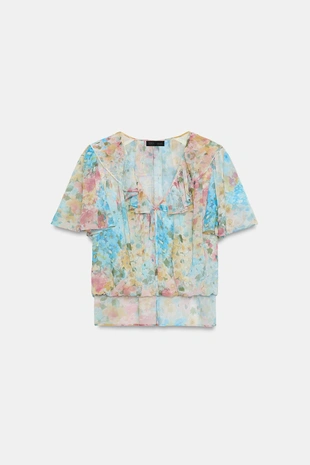 Блуза с воланами и цветочным принтом- Заказать в России