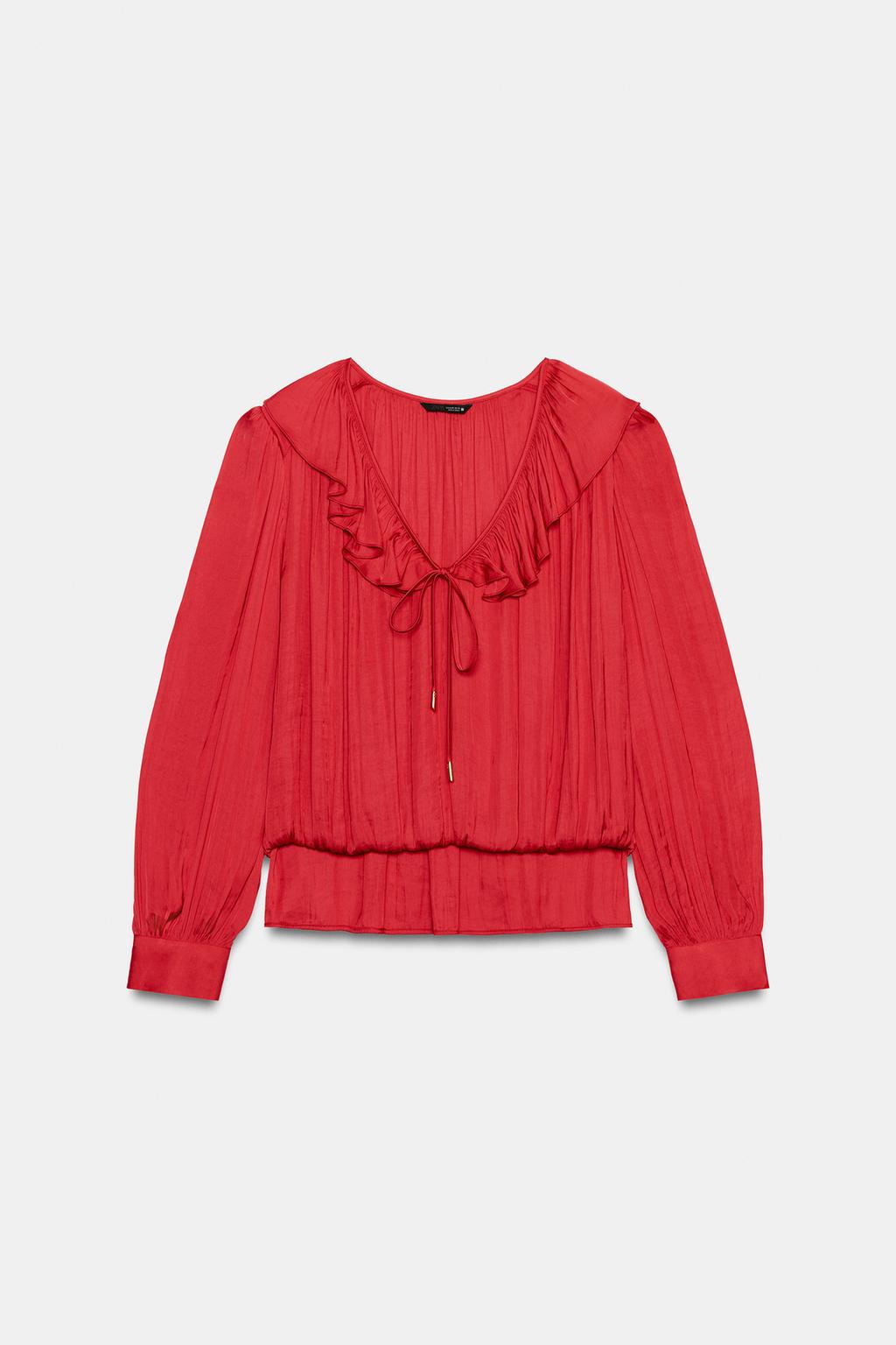 АТЛАСНАЯ БЛУЗА С ВОЛАНАМИ И ПОДПЛЕЧНИКАМИ