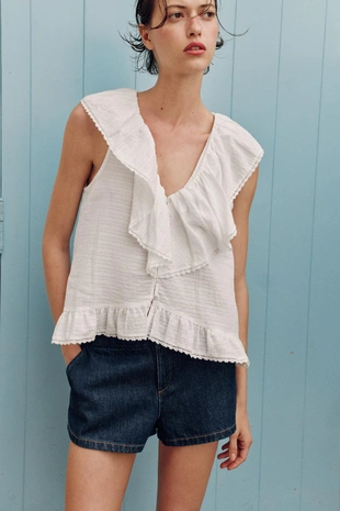 Блуза с воланами и кружевом- Заказать в России