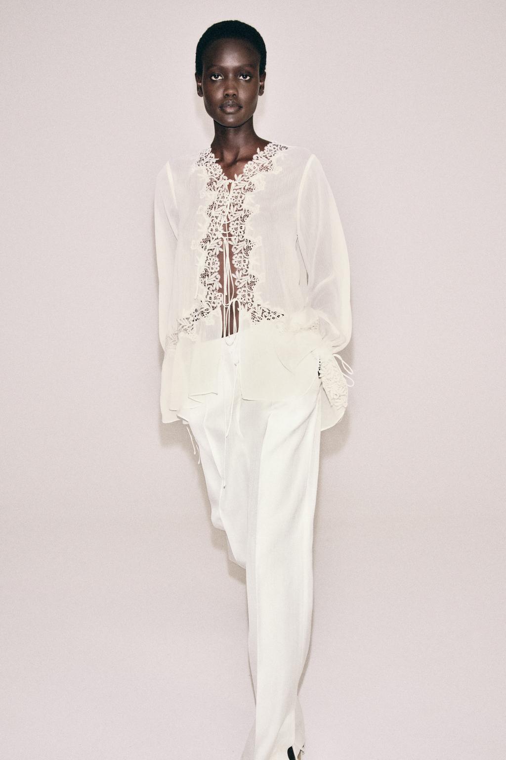 КОМБИНИРОВАННАЯ БЛУЗА С КРУЖЕВОМ — ZW COLLECTION