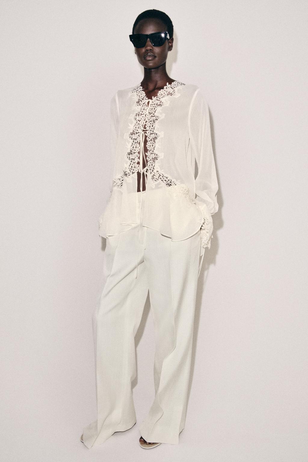 КОМБИНИРОВАННАЯ БЛУЗА С КРУЖЕВОМ — ZW COLLECTION