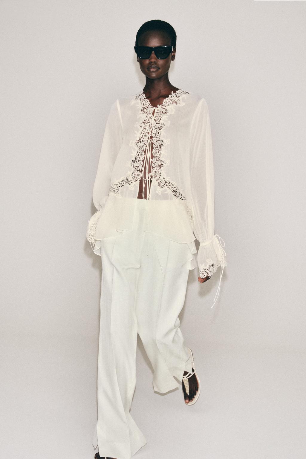 КОМБИНИРОВАННАЯ БЛУЗА С КРУЖЕВОМ — ZW COLLECTION