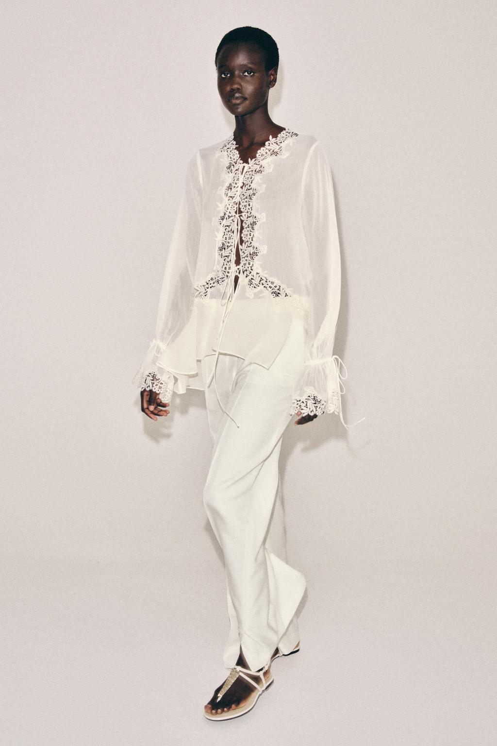 КОМБИНИРОВАННАЯ БЛУЗА С КРУЖЕВОМ — ZW COLLECTION