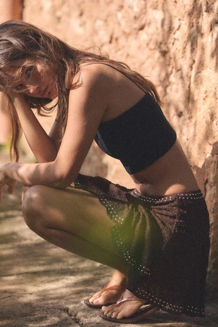 Кружевная юбка с заклепками- Заказать в России