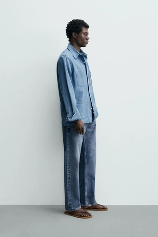 Джинсовая рубашка с карманами- Заказать в России