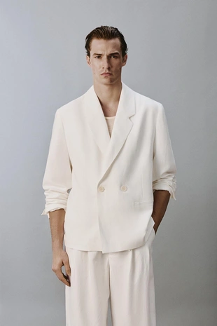 Двубортный блейзер из вискозы и льна- Заказать в России