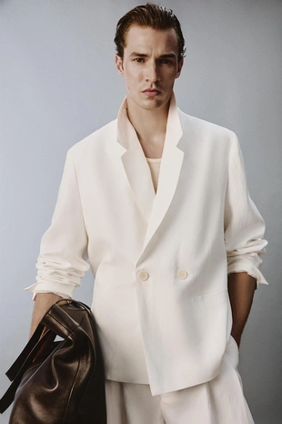 Двубортный блейзер из вискозы и льна- Заказать в России